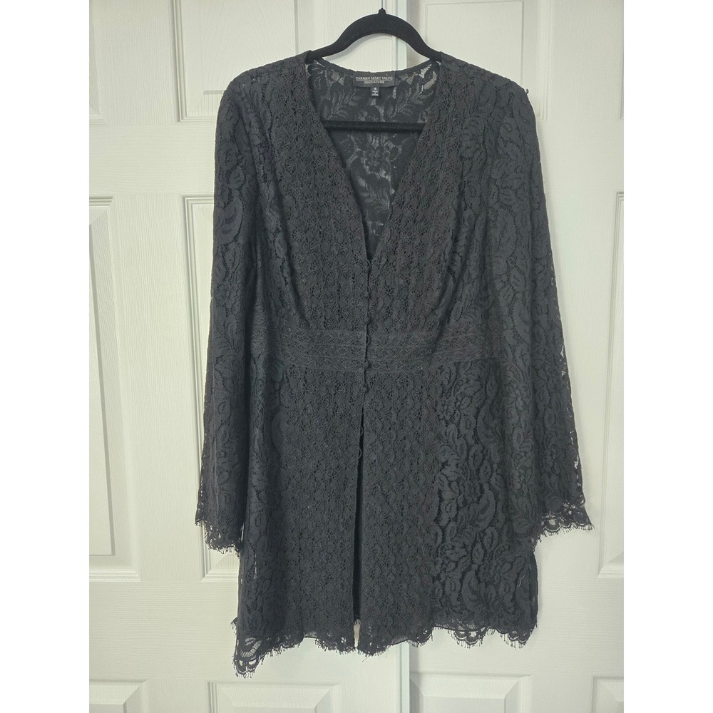 Carmen Marc Valvo Signature Black Floral Lace Cardigan Blazer Jacket 14